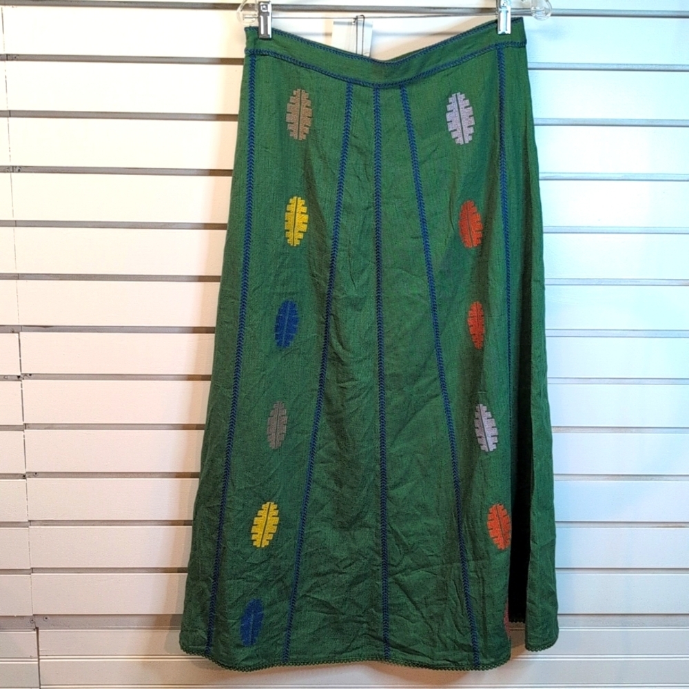 Zara Green Midi Skirt with Multicolor Leaf Motifs - Picture 5 of 8